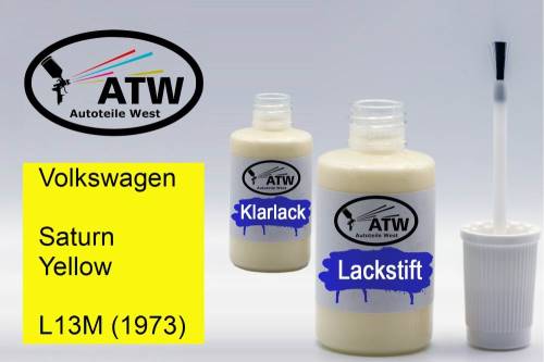 Volkswagen, Saturn Yellow, L13M (1973): 20ml Lackstift + 20ml Klarlack - Set, von ATW Autoteile West.